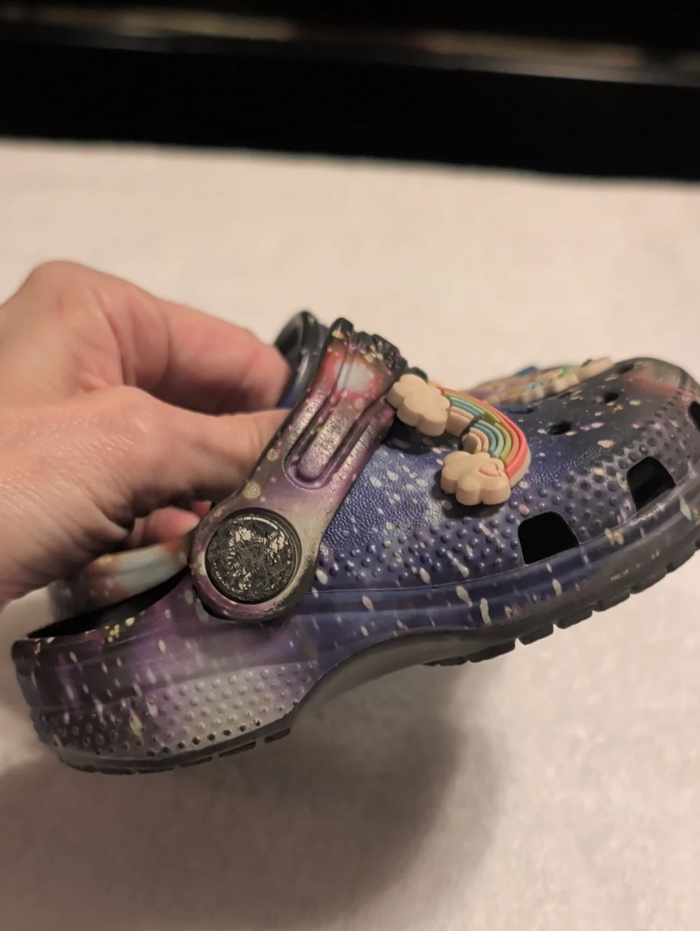 Crocs Galaxy Print Clogs with Cute Charms - Purple/Black